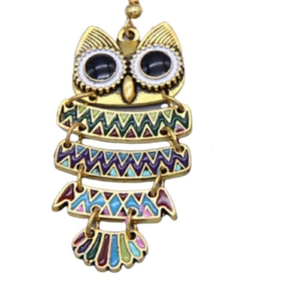 Owl Earrings Multi-color Contrast On Gold Tone - Picture 9 of 9
